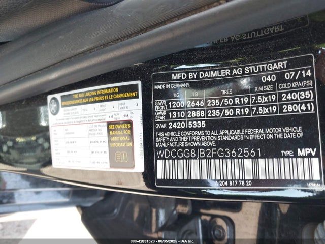 WDCGG8JB2FG362561 Mercedes-Benz 2015