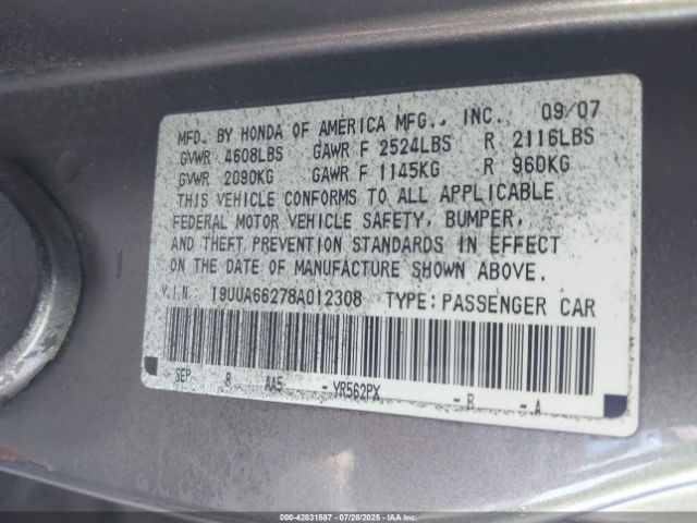 2008 ACURA TL 19UUA66278A012308 Photo 8