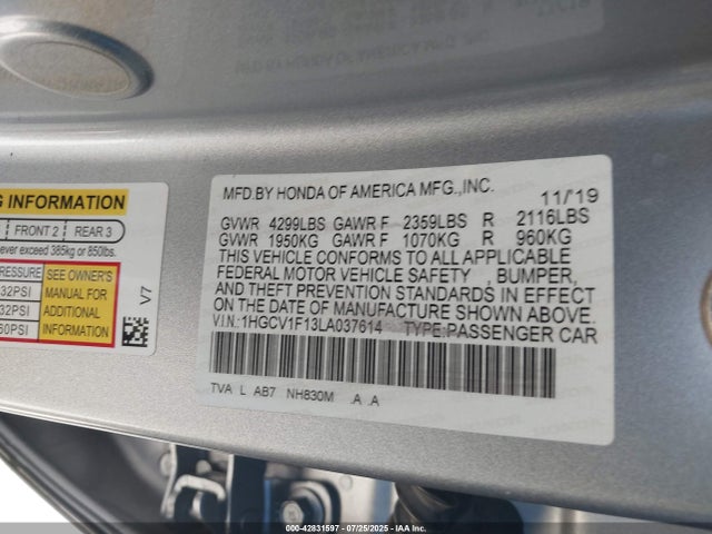 1HGCV1F13LA037614 Honda l15be