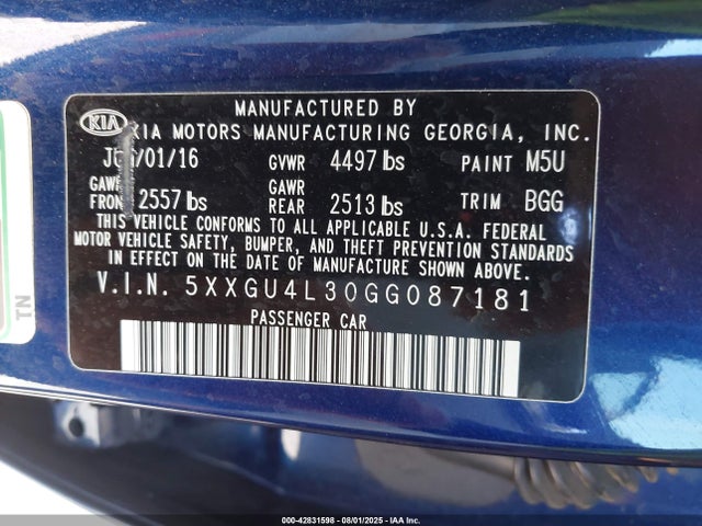 5XXGU4L30GG087181 KIA t-gdi theta ii