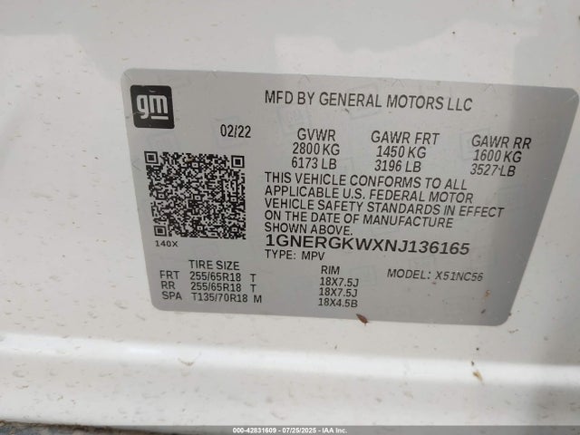 1GNERGKWXNJ136165 Chevrolet lfy