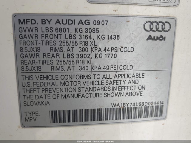 2008 AUDI Q7 WA1BY74L68D024414 Photo 8