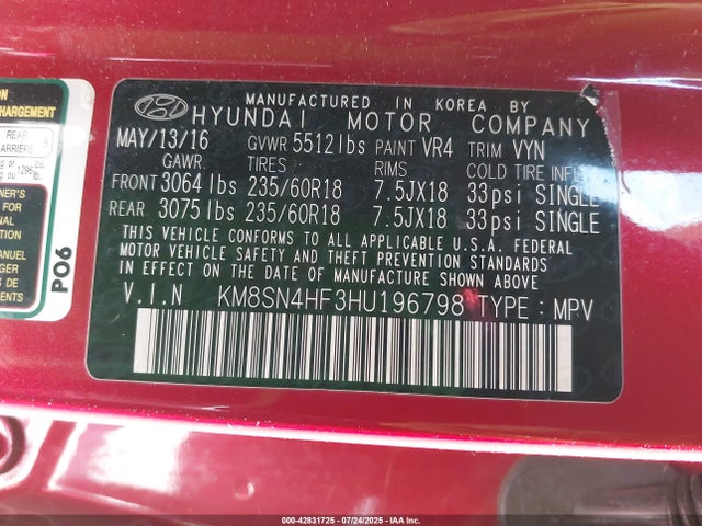 KM8SN4HF3HU196798 Hyundai gdi lambda ii