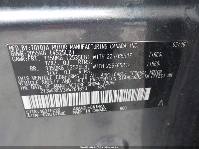 2T3WFREV3GW281623 Toyota 2ar-fe