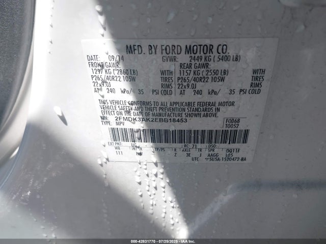 Ford Edge 2014 2FMDK3AK2EBB18453 Image 9