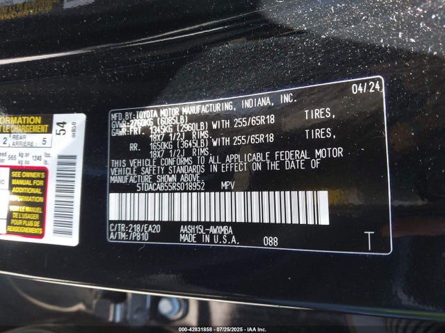 5TDACAB55RS018952 Toyota a25a-fxs, 5nm+4nm