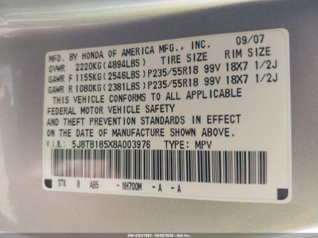 2008 ACURA RDX 5J8TB185X8A003976 Photo 8