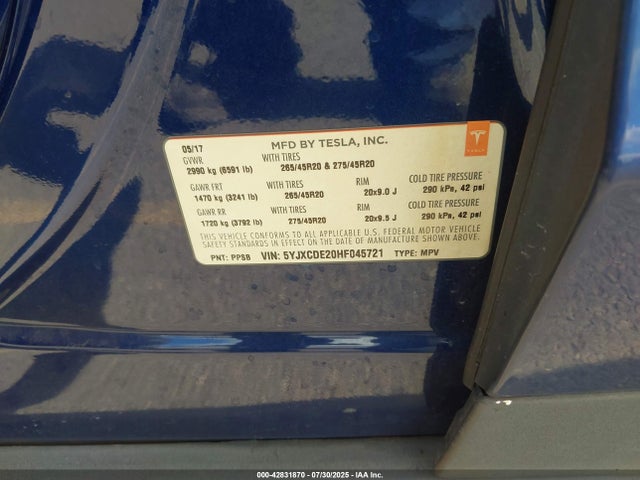 2017 TESLA MODEL X 5YJXCDE20HF045721 Photo 8