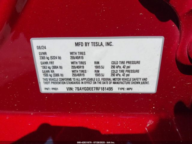2024 TESLA MODEL Y 7SAYGDEE7RF181495 Photo 8