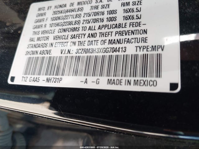 3CZRM3H3XGG704413 Honda k24w9/k24v1