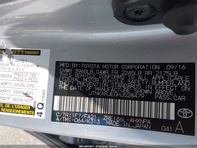 JTNKARJE0HJ528479 Toyota 2zr-fae