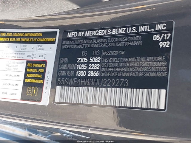 55SWF4HB3HU229273 Mercedes-Benz C-Class