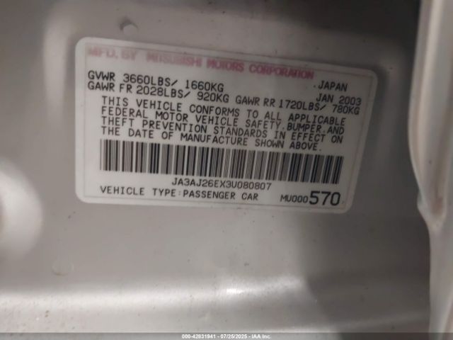 2003 MITSUBISHI LANCER JA3AJ26EX3U080807 Photo 8