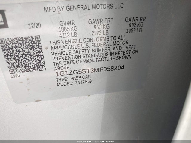 1G1ZG5ST3MF058204 Chevrolet lfv - direct injection, variable valve timing, gen 1 gmna