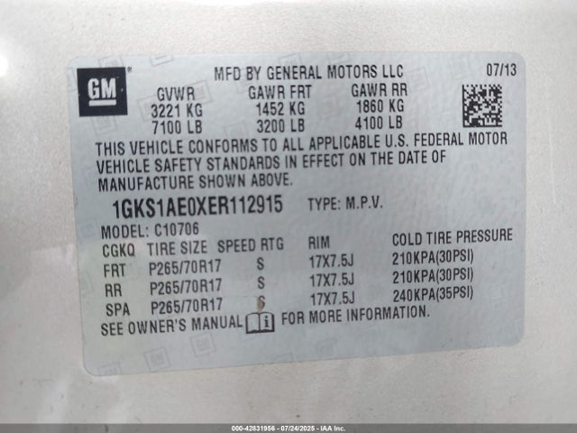1GKS1AE0XER112915 GMC lmg - flex fuel (gas/alc), cylinder deactivation iron