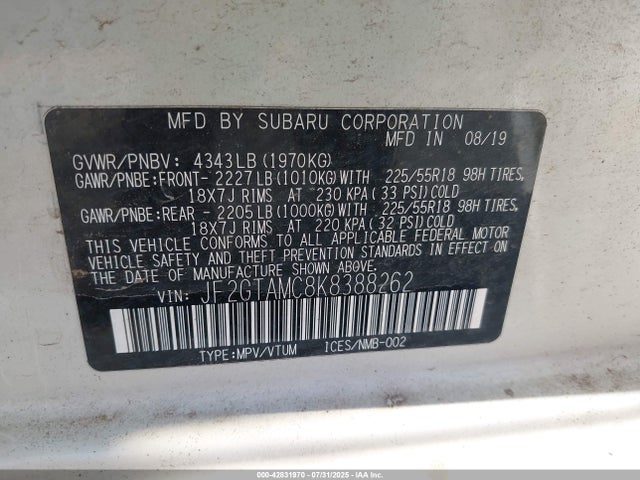 JF2GTAMC8K8388262 Subaru naturally aspirated