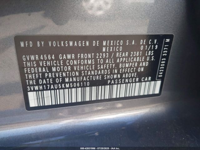 2019 VOLKSWAGEN GOLF ALLTRACK 3VWH17AU5KM506110 Photo 8
