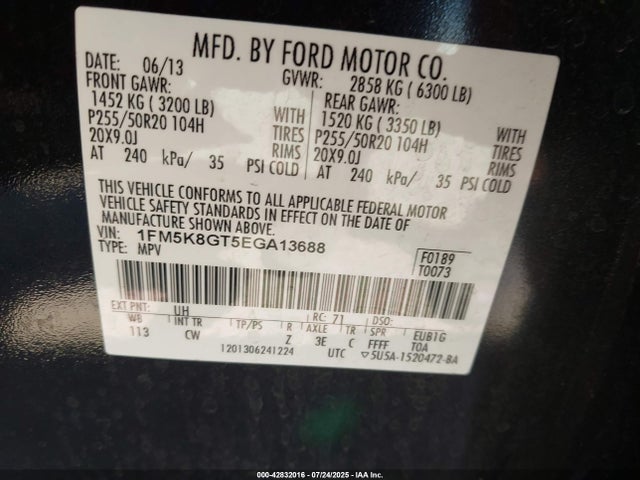 1FM5K8GT5EGA13688 Ford 2014
