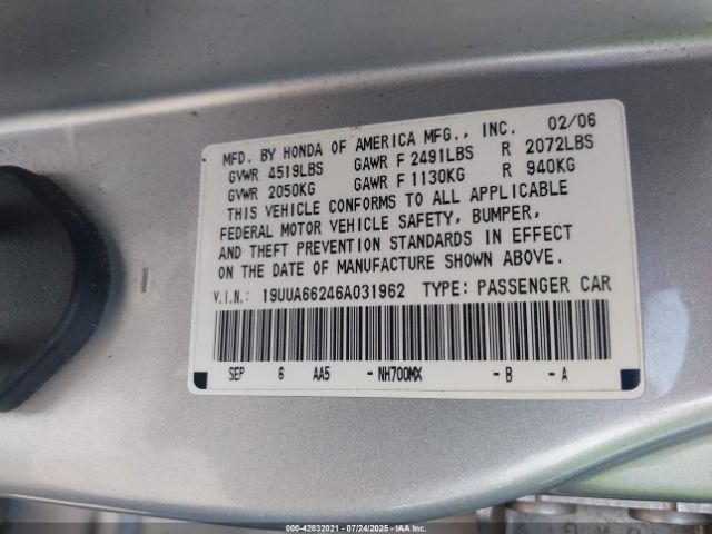 2006 ACURA 3.2TL 19UUA66246A031962 Photo 8