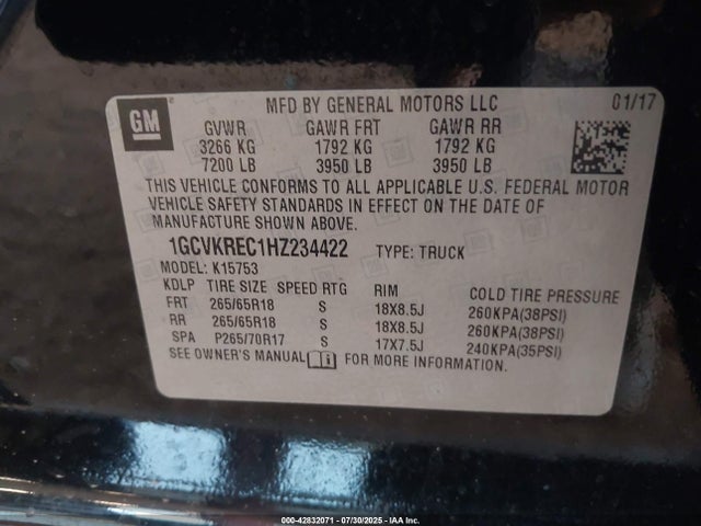 1GCVKREC1HZ234422 Chevrolet l83 - sidi: spark ignited direct injection, vvt: variable valve timing, afm, e85 max, alum