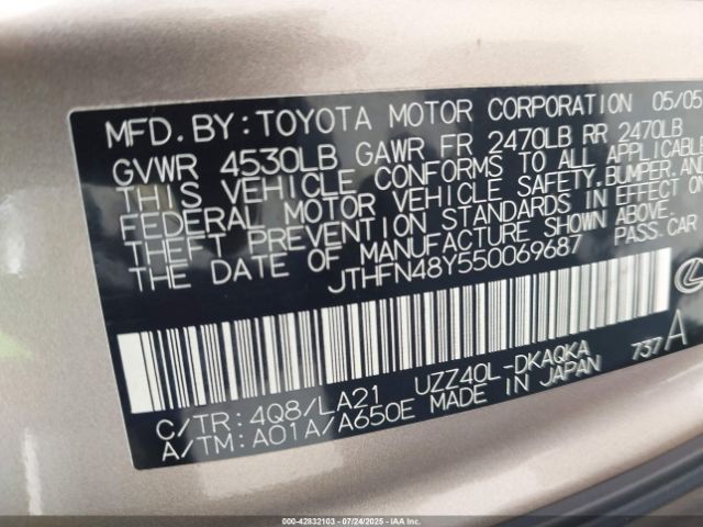 2005 LEXUS SC 430 JTHFN48Y550069687 Photo 8