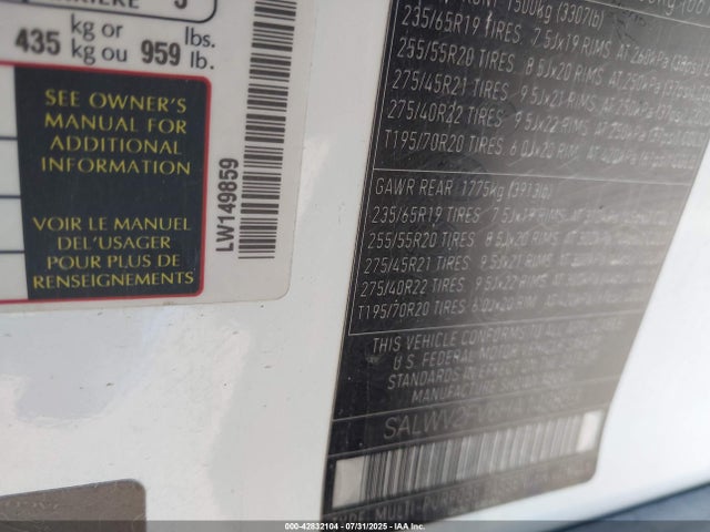 SALWV2FV6HA149859 Land Rover s/c lev3 sulev30