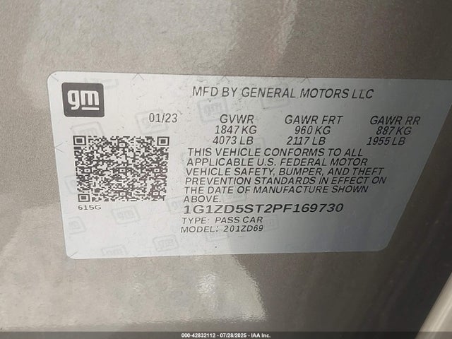 1G1ZD5ST2PF169730 Chevrolet lfv