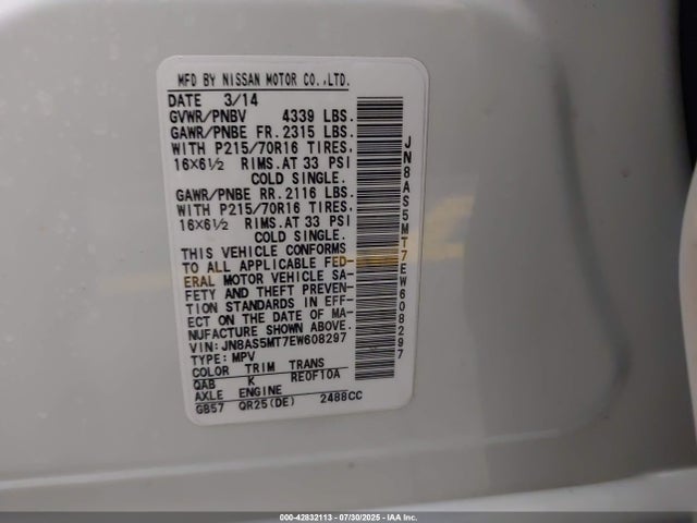 Nissan Rogue Select 2014 JN8AS5MT7EW608297 Image 9