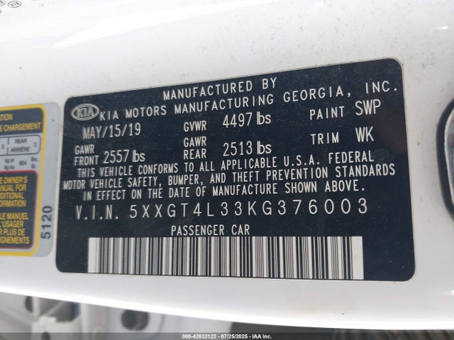 5XXGT4L33KG376003 KIA gdi