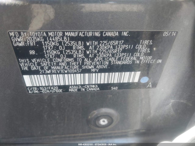 Toyota 2ar-fe 2014 2T3WFREV1EW109457 Image 9