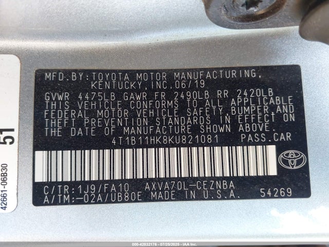 4T1B11HK8KU821081 Toyota a25a-fks