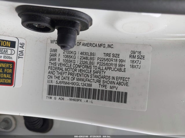 Honda k24w9 2016 5J6RM4H90GL124388 Image 9