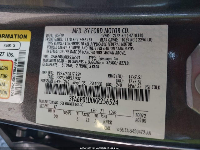 Ford 2019 2019 3FA6P0LU0KR256524 Image 9