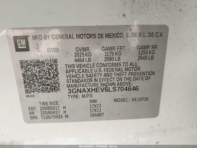 3GNAXHEV6LS704646 Chevrolet lyx - direct injection, vvt, fgt, turbo, alum, gen1
