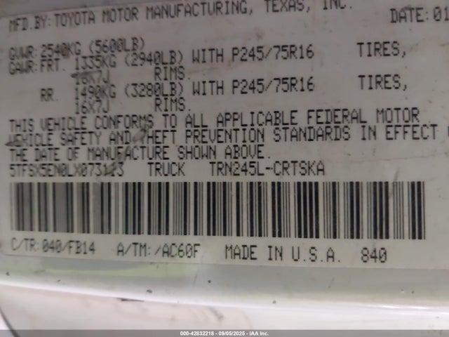5TFSX5EN0LX073113 Toyota 2tr-fe