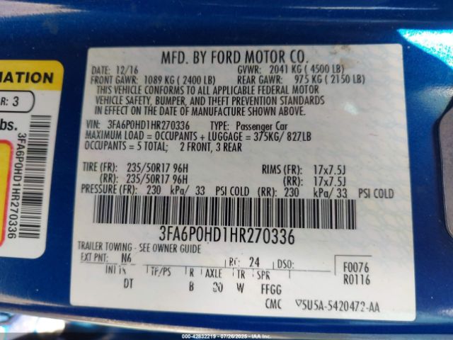 2017 FORD FUSION 3FA6P0HD1HR270336 Photo 8