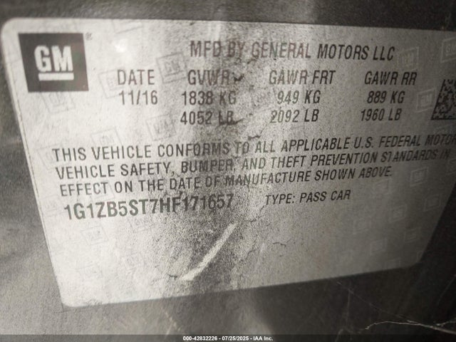 1G1ZB5ST7HF171657 Chevrolet lfv - di: direct injection, vvt: variable valve timing, gen 1