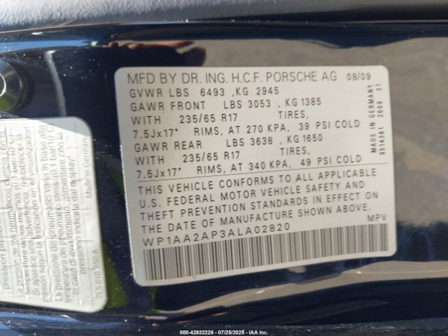 2010 PORSCHE CAYENNE WP1AA2AP3ALA02820 Photo 8