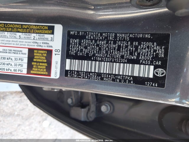 4T1BK1EBXFU152304 Toyota 2gr-fe