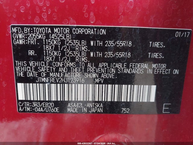 JTMNFREV2HJ123916 Toyota 2ar-fe