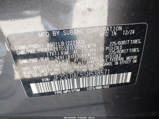 Subaru na 2025 JF2SLDAC5SH538571 Image 9
