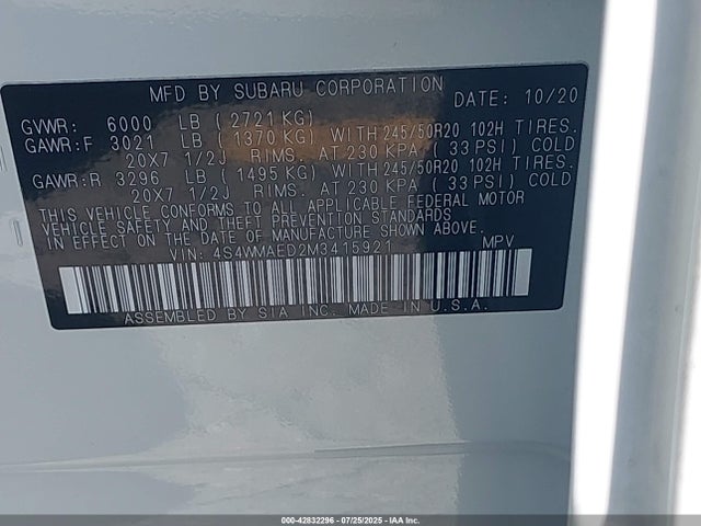 Subaru 2021 2021 4S4WMAED2M3415921 Image 9