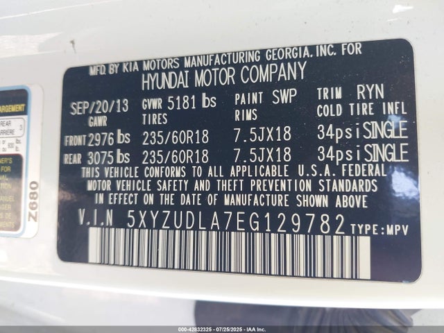 5XYZUDLA7EG129782 Hyundai t-gdi theta