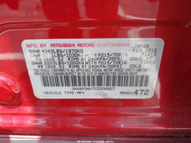 2012 MITSUBISHI OUTLANDER SPORT JA4AP3AU7CZ006827 Photo 8