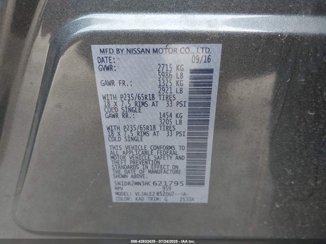 5N1DR2MN3HC621795 Nissan 2017