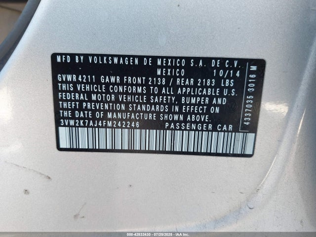 3VW2K7AJ4FM242246 Volkswagen 2015