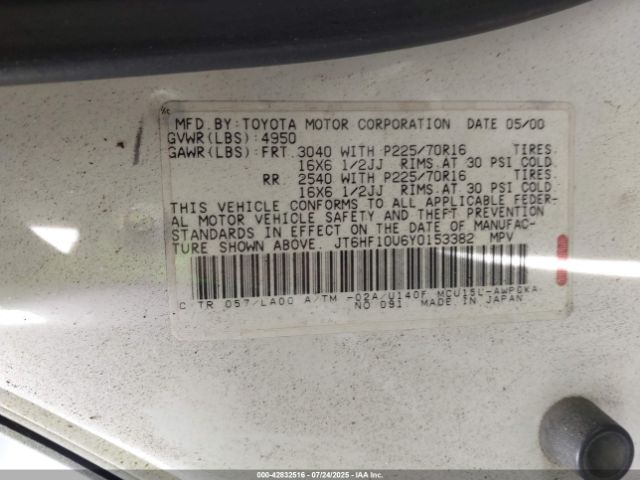 2000 LEXUS RX 300 JT6HF10U6Y0153382 Photo 8