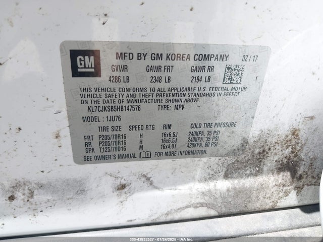 KL7CJKSB5HB147576 Chevrolet luv - mfi, vvt: variable valve timing, e85 max, alum