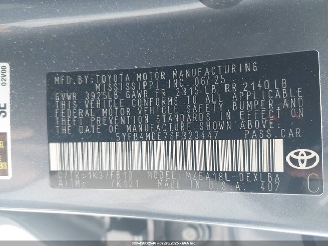 Toyota m20a-fks 2025 5YFB4MDE7SP323447 Image 9