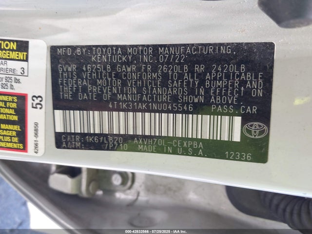 Toyota a25a-fxs, 3nm 2022 4T1K31AK1NU045546 Image 9